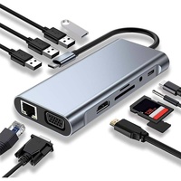 Adaptador Multipuerto USB C Multifunción 11 en 1, Hd tv 4K 30Hz, 4 Puertos USB 3.0, Hub 3.5MM AUX, Estación de Acoplamiento de 11 Puertos para Laptop, Divisor