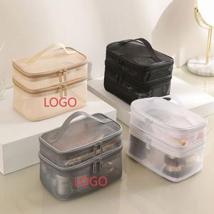 Sac de toilette transparent en maille avec logo personnalisé gratuit, facile à nettoyer, portable, durable, organiseur de cosmétiques, trousse de maquillage - Product Image 1