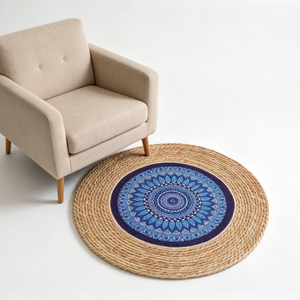 Alfombra Redonda <span class=keywords><strong>de</strong></span> Jacinto <span class=keywords><strong>de</strong></span> Agua con Estampado <span class=keywords><strong>de</strong></span> Mandala, Alfombra Tejida a Mano Ecológica para Sala <span class=keywords><strong>de</strong></span> Estar y Dormitorio - Product Image 4