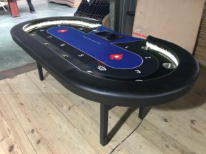 โต๊ะโป๊กเกอร์ทรงวงรีคุณภาพสูง 10 ที่นั่ง แบบเท็กซัสโฮลเอ็ม พร้อมแถบไฟ LED และที่วางแก้วสแตนเลส สำหรับคาสิโนในบ้าน - Product Image 2