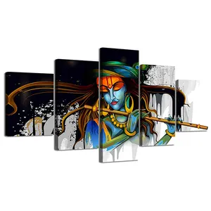 Living room home decoration India Krishna pictures canvas prints modern 5 piece canvas painting print