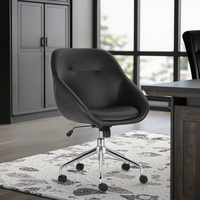 Chaise de bureau pivotante de style moderne et luxueux, dossier haut en cuir PU, avec structure en bois courbé, accoudoirs réglables