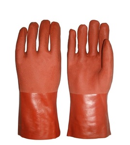 Gants en PVC imperméables largement utilisés <span class=keywords><strong>dans</strong></span> les ateliers industriels, pour le nettoyage industriel, avec paume antidérapante marron et finition sablée, entièrement enduits. - Product Image 2