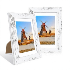 Rustic Wooden Distressed White Finish UV Printed Real Glass Cover Matte <b>Wall</b>/Tabletop Display Picture <b>Frame</b> - Product Image 3
