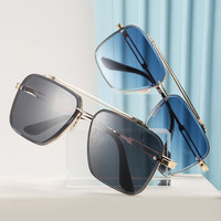 Lunettes de soleil de luxe pour hommes, monture rectangulaire à double bordure élégante, verres bleus avec protection UV, personnalisables