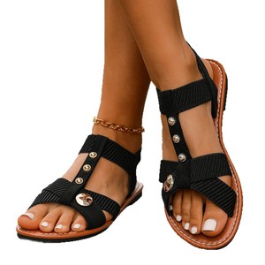 Sandales plates légères pour femmes, à rivets et tissage croisé, avec bande élastique, nouvelle collection transfrontalière, en TPR, pour la plage, la maison et l'étranger - Product Image 5