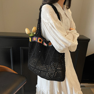 Bolso de hombro de punto calado con patchwork y cierre abierto para mujer, talla grande, nueva colección primavera/verano, estilo playero, Tanjing - Product Image 2