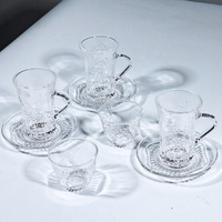 Service à thé et café de luxe vintage classique turc pour salon, style arabe, avec tasses à café en verre et soucoupes à poignée