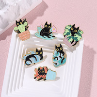 2023 Pin kucing cantik tas bros anak kucing hitam lencana kerah Pin Enamel lembut tanaman Kawaii