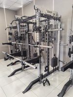 Appareil de musculation multifonctionnel en acier commercial : Rack à squats, machine Smith, entraînement de force incluant la pratique des triceps