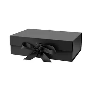 Hediye ambalaj için katlanabilir kağıt hediye şeritli kutular yay manyetik kapatma katlanabilir kutular