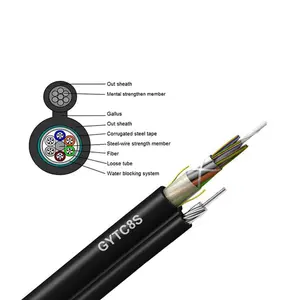 GYTC8S 야외 공중 광섬유 케이블 1-144 코어 PE 재킷 드럼 패키지 ftth