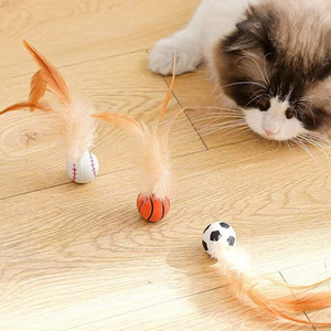 Feather Cat Toy <b>Ball</b> Basketball <b>Baseball</b> Football Design Boredom Buster For Cats Interactive Play - Product Image 3