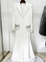 2026 Nouvelle Arrivée Collection Robes Modestes Robe Femme Strass Perles Manches Longues Col V Profond Luxe Robes de Soirée pour Femme