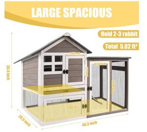 Gabbia per Conigli da Interno ed Esterno in Legno con Vassoio Estraibile, Grande Gabbia Impermeabile con Tetto in Asfalto per Conigli e Porcellini d'India - Product Image 2