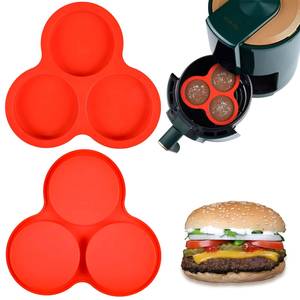 Moule à pâtisserie en silicone antiadhésif sans BPA, certifié LFGB, pour la fabrication de galettes de hamburger rondes à 3 cavités, fabriqué par MUYULINS. - Product Image 1
