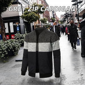 Veste de moto pour homme à manches longues, couleur gris, blocs de couleurs, fermeture éclair, respirante, polyester/coton - Product Image 2