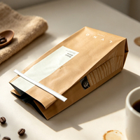 Sachet de café personnalisé imprimé avec soufflet latéral, fermeture à boucle métallique et valve de dégazage unidirectionnelle pour l'emballage des grains de café