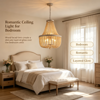 Lustre à 6 lumières en perles de bois vieilli, finition noire, certifié ETL, lumière blanche chaude, pour la décoration du salon