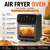 Four à Friture à Air Chaud 15L 8-en-1 avec Écran Tactile Numérique, Circulation d'Air Chaud à 360°, Température 80-200°C, Minuteur et Fenêtre, Rôtissoire Électrique pour la Cuisine Familiale