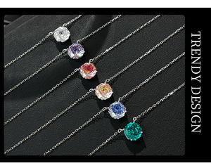 Collier en argent sterling 925 avec pendentif en zircon coloré taille brillant, motif cube de sucre, tendance, minimaliste, pour fiançailles et mariage - Product Image 2