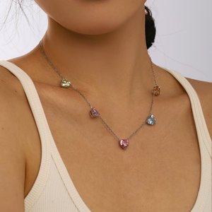 Collar de tenis de cadena de eslabones coloridos de joyería fina especialmente seleccionada con Zirconia cúbica <span class=keywords><strong>en</strong></span> forma de corazón de <span class=keywords><strong>Plata</strong></span> de Ley 925 5A - Product Image 2