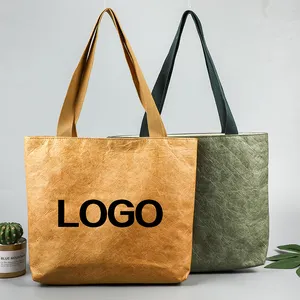 Custom Logo Waterproof Washable Coated Tyvek Paper Shopping Tote Bag