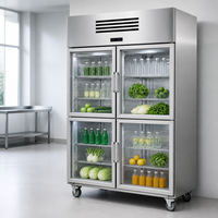Réfrigérateur commercial vertical 4 portes 1100L, porte vitrée, acier inoxydable, refroidissement rapide, faible bruit, pour restaurant, bar