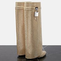 Bottes Hautes Scintillantes à Strass et Bout Pointu pour Femmes, Modèle Pliable, Talon Plat Compensé, Style Hiver Élégant