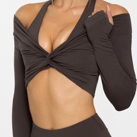 Chemise de yoga personnalisée antibactérienne, anti-odeur, respirante, à manches longues, colorée, 2 pièces, taille plus, avec ceinture de yoga