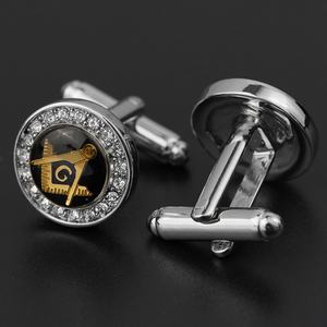 Boutons de manchette personnalisés en métal pour homme, avec zircon cubique et initiale G, style maçonnique, dernière mode, OEM ODM - Product Image 5