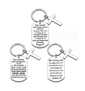 Be Strong and Courageous Pendant Cross Charm Inspirational <strong>Bible</strong> Verse Keychain Christian Religious Gift Keyring - Product Image 2