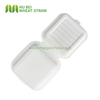 Boîte à emporter compostable en bagasse pour burger, format 6x6 pouces, avec couvercle, qualité alimentaire, vente directe usine