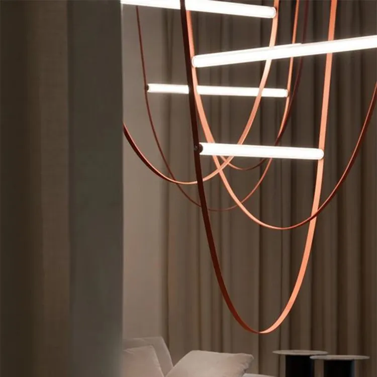 Italy Designer leather wireline lamp Bell Pendant Lighting drop suspension rope pendant lights Luster staircase pendant light