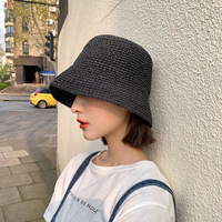 Topi Pantai Musim Panas Korea, Topi Nelayan Rajut Tangan, Topi Jerami Lipat Bertepi Kecil, Topi Floppy Wanita