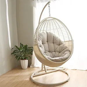 Patio Chair Garden Cane Furniture Metal Rattan Outdoor Patio Balcony Egg Shaped Nest Basket Adult Wicker Hanging Swing Chair With Stand