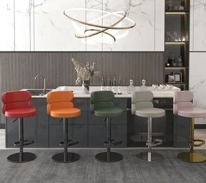 Custom-designed Modern Swivel Metal Bar <b>Stools</b> Adjustable bar <b>stool</b> with <b>Leather</b>-like Seat and Backrest for BAR Home Bar - Product Image 1