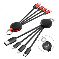 Câble USB 3-en-1 tressé avec logo personnalisé, charge rapide 5A, type-C, porte-clés, cadeau promotionnel d'entreprise