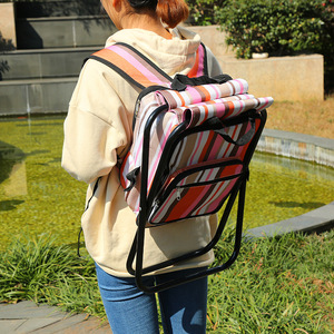 เก้าอี้พับลายทางแฟชั่นแบบใหม่พร้อมกระเป๋าเป้สะพายหลัง เก้าอี้พักผ่อนแบบพกพาสำหรับเดินทาง - Product Image 5