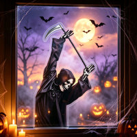 Autocollants de fenêtre Halloween Grim Reaper et Fantôme, Décalcomanies murales statiques Squelette et Scythe de la Mort, Décoration de vitre avant, Ornement de fête