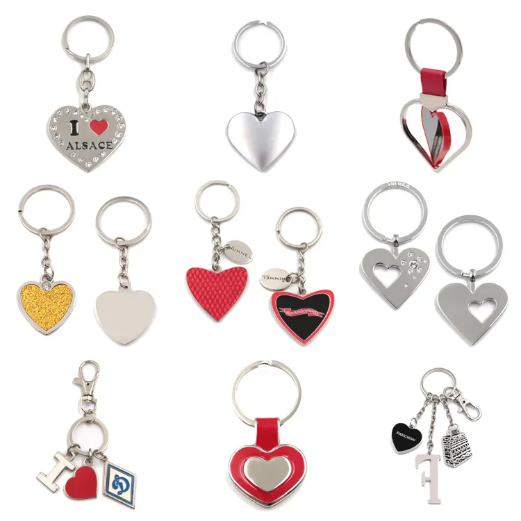 Gepersonaliseerde Minnaar Liefde Blank Paar Zilveren Glitter Kleine Metalen Charm Heart Shaped Sleutelhanger