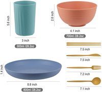 Service de vaisselle moderne pour enfants en paille de blé, écologique, jetable et légère, de haute qualité, 32 pièces, assiettes, bols et tasses incassables