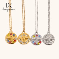 Collier pour femme en acier inoxydable plaqué or 18 carats, style été européen et américain, avec pendentif petite abeille et zircon coloré