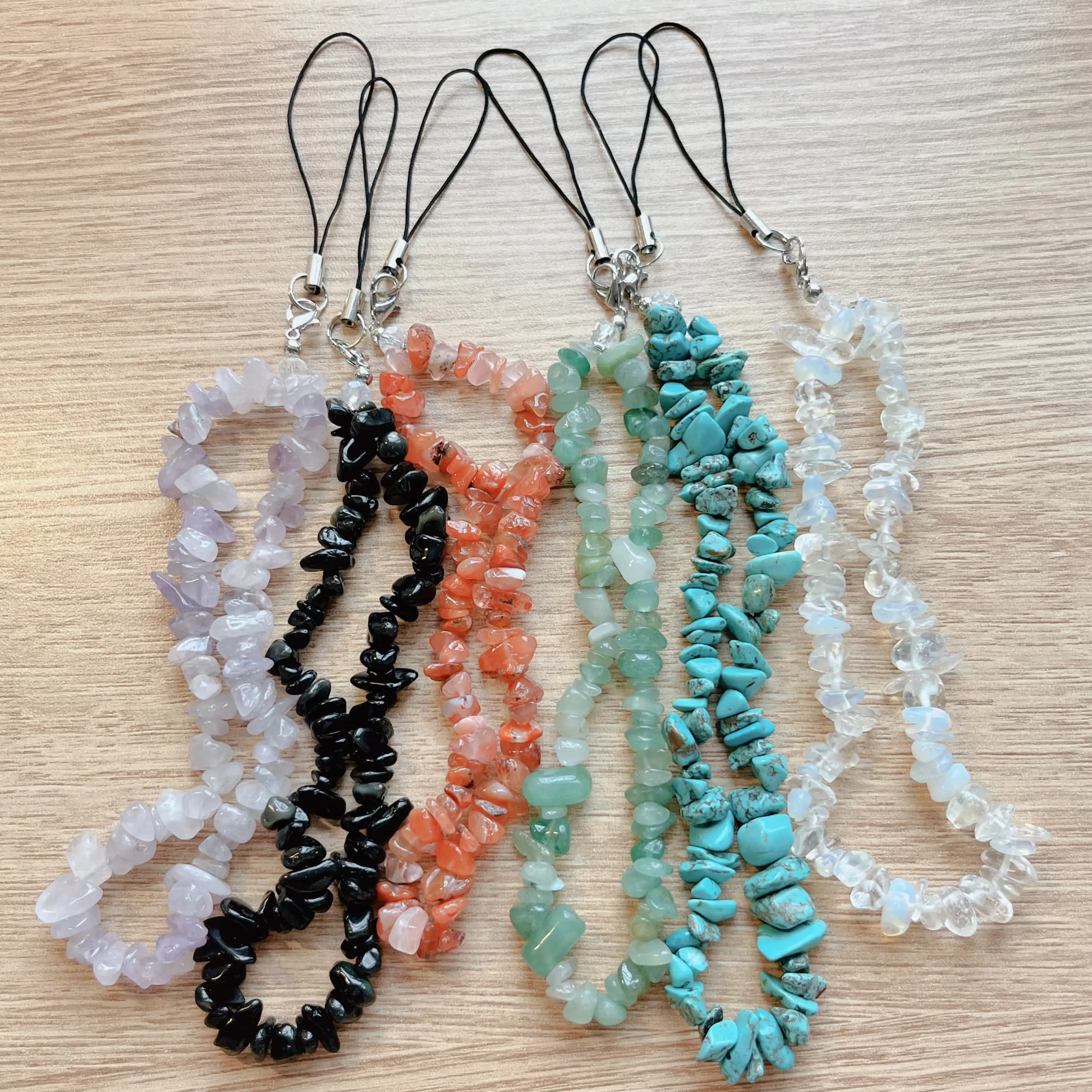 Wholesale Natural Crystal Stone Personalized Phone Lanyard mobile phone accessories chain colorful natural crystal chains