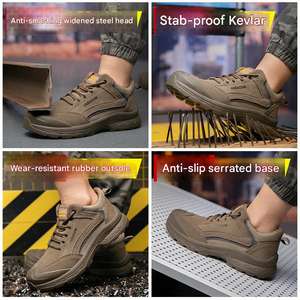 أحذية عمل رجالية جلدية مقاومة للانزلاق مع حماية للأصابع، أحذية عمل صناعية - Product Image 3