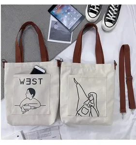 Tas Kanvas Wanita Daur Ulang Tas Pantai Kanvas dengan Logo Cetak Kustom - Product Image 2
