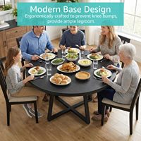 Table à manger ronde moderne noire de 47 pouces avec structure en acier en forme de X et plateau en bois grainé, conception en kit pour la cuisine à domicile