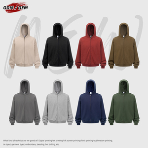 Sweat à capuche zippé YKK pour homme, 430 grammes, polaire chaud, coupe oversize, poche dissimulée, motif uni, pour l'hiver, service OEM disponible - Product Image 5
