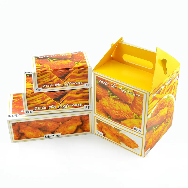 Özelleştirilmiş tek kullanımlık tavuk kağıt ambalaj Take Away kızarmış tavuk kutusu karton restoran Meshine Pantone kabul CN;ZHE