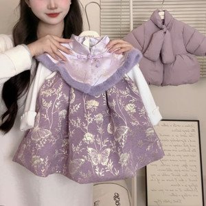 Tongxingyuan Girls Chinese Style Hanfu Dress Long Sleeve Fleece Lined Autumn Winter Princess Dress For Baby Girls - Product Image 3